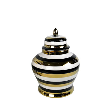 30cm Striped Ginger Jar Black Gold White