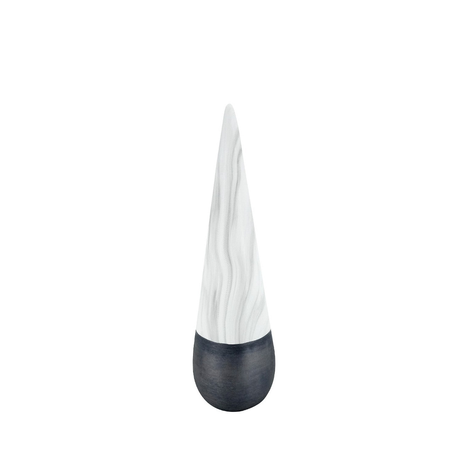 40cm White Marble and Black Cone Decoration