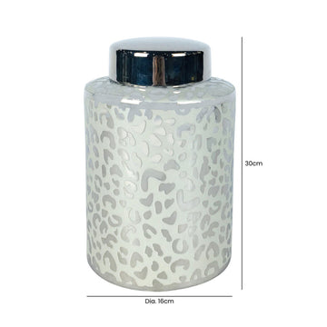 30cm Grey Silver Leopard Print Cylinder Ginger Jar