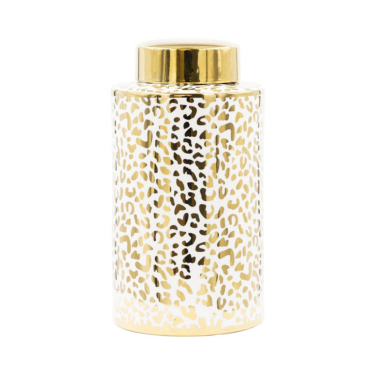 30cm White & Gold Leopard Print Ginger Jar