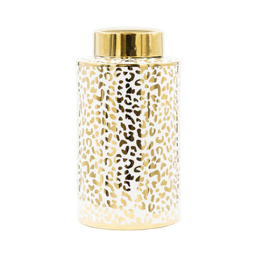 30cm White & Gold Leopard Print Ginger Jar