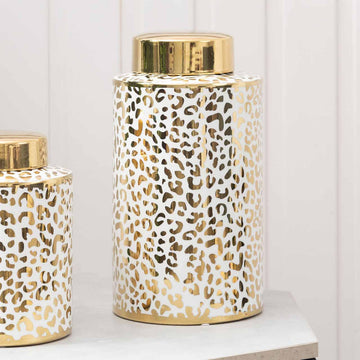 30cm White & Gold Leopard Print Ginger Jar