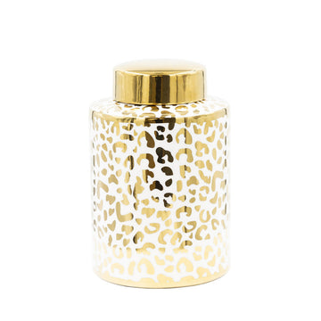 20cm White & Gold Leopard Print Ginger Jar