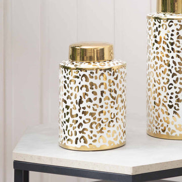 20cm White & Gold Leopard Print Ginger Jar