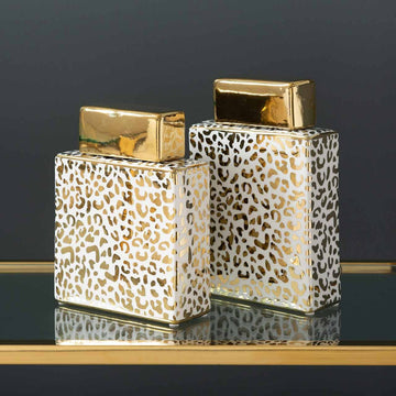 21cm White & Gold Leopard Print Ginger Jar