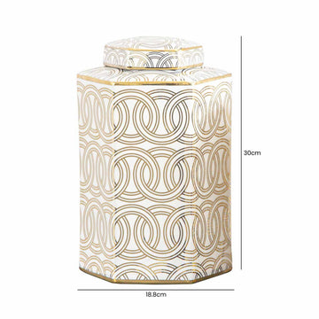 30cm White & Gold Circles Ginger Jar