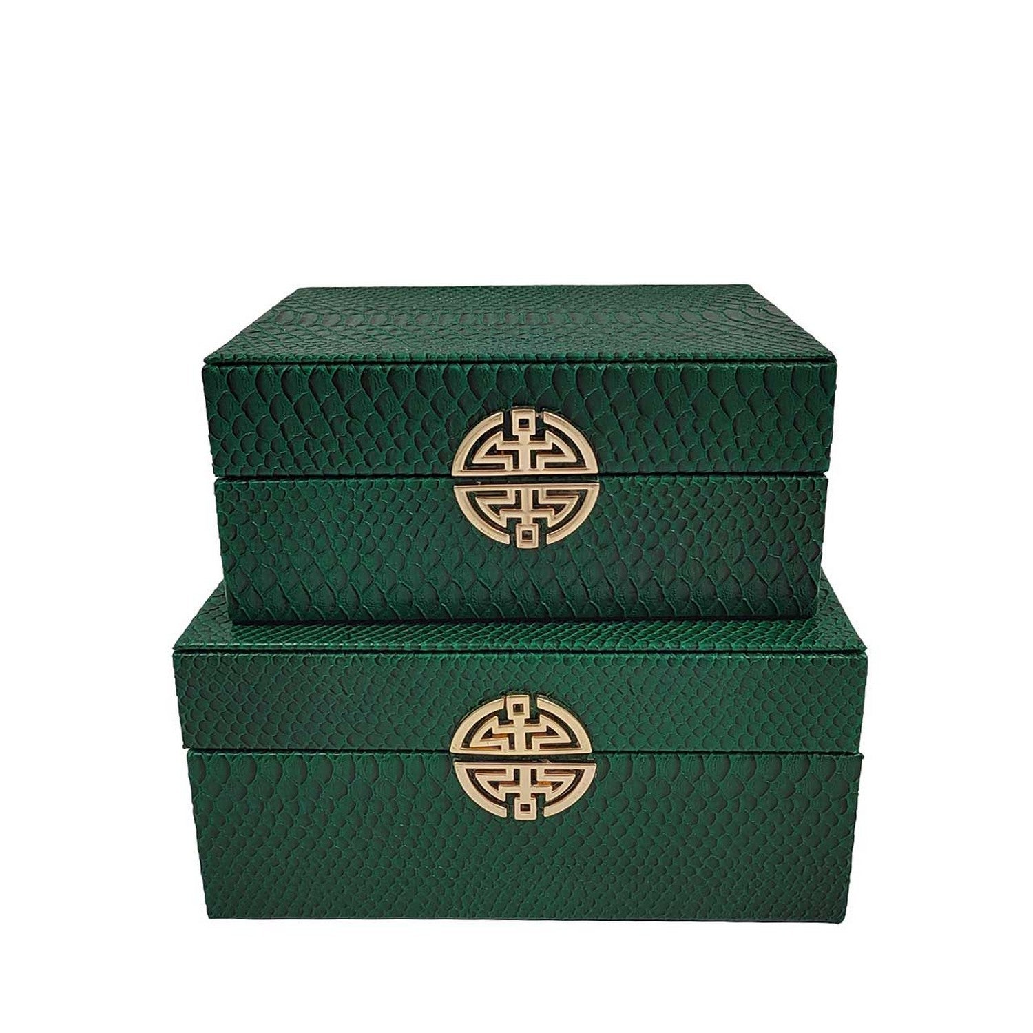 Set of 2 Green Faux Snake Leather Jewellery Boxes