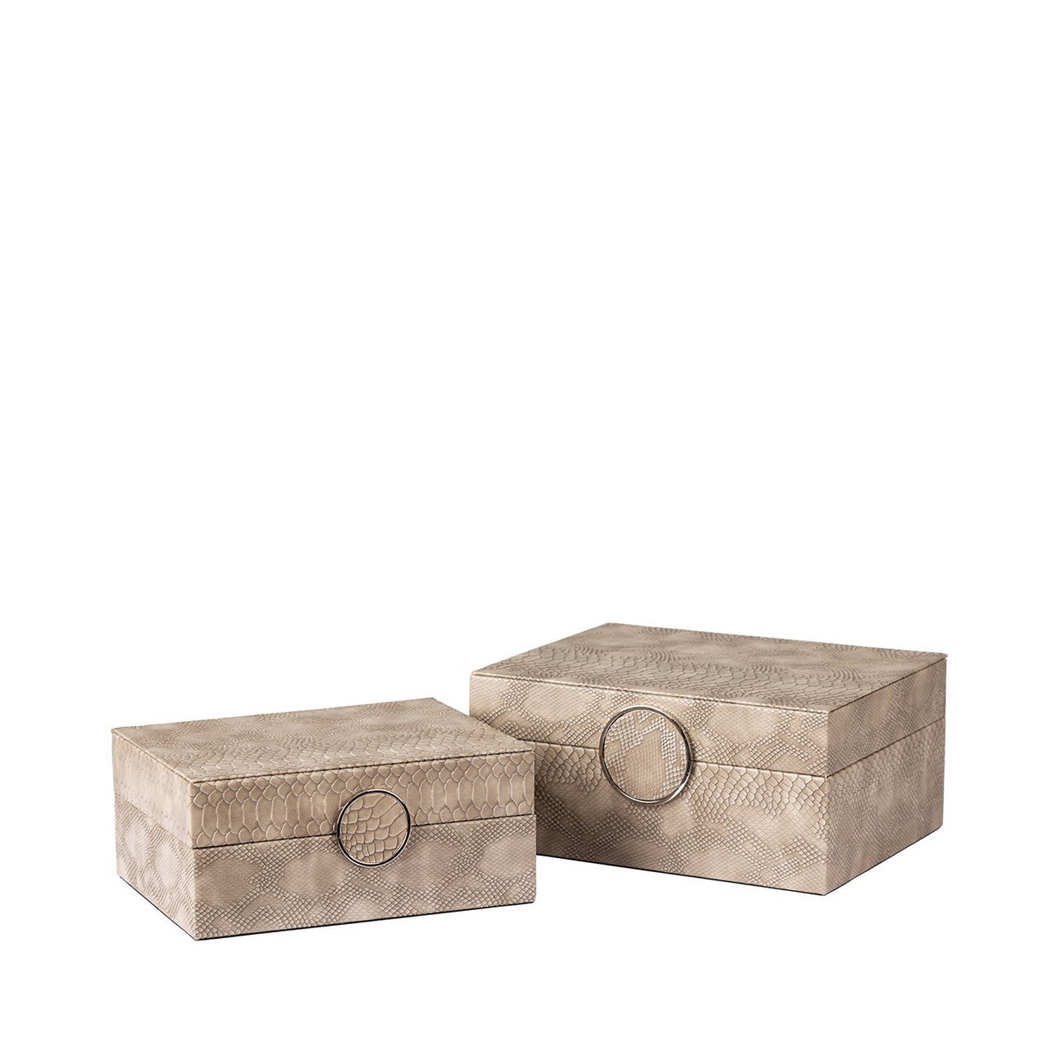 Set of 2 Taupe Faux Snake Leather Jewellery Boxes