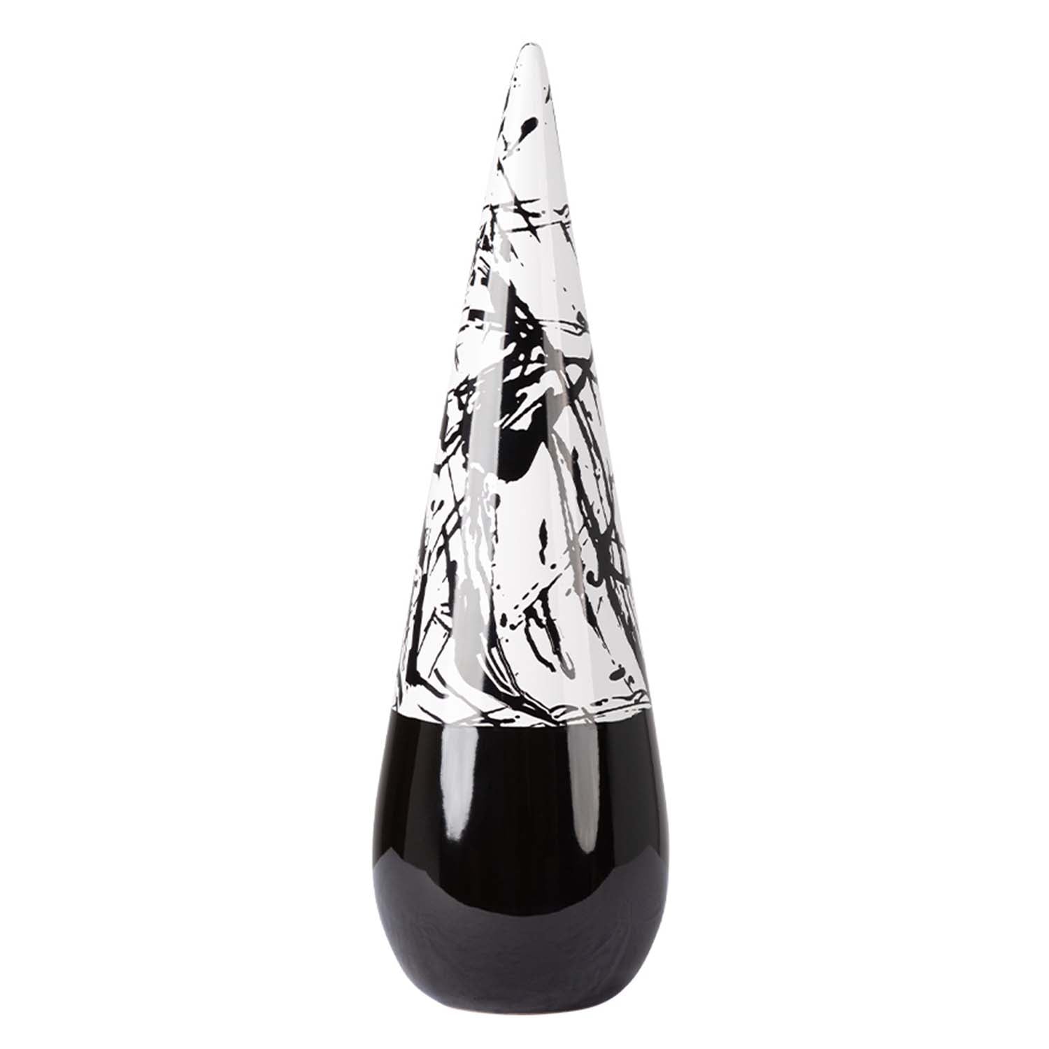 40cm Black & White Splash Ceramic Cone Ornament