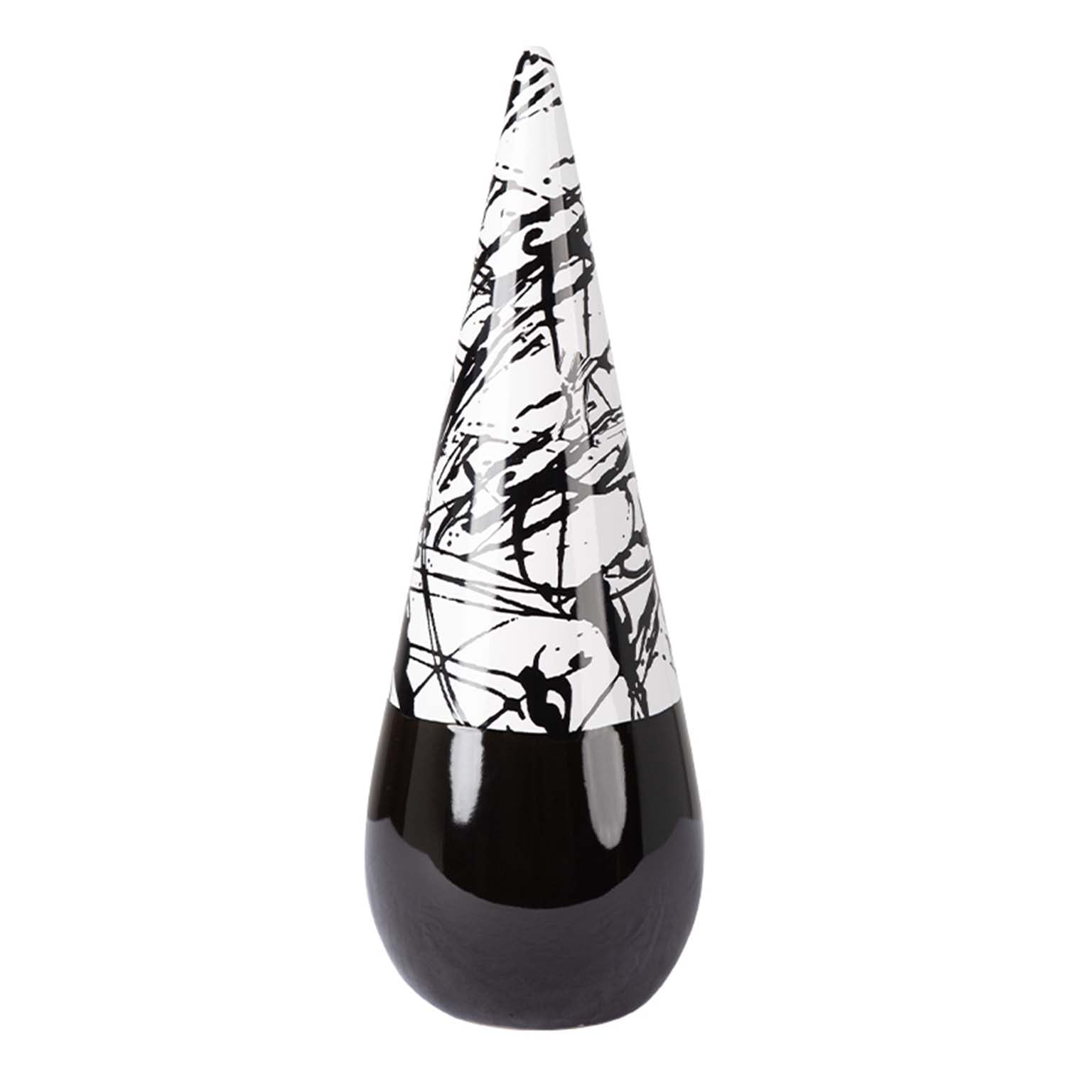 30cm Black & White Splash Ceramic Cone Ornament