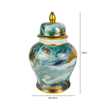 40cm Blue White & Gold Abstract Ginger Jar