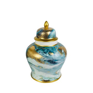 30cm Blue White & Gold Abstract Ginger Jar