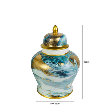 30cm Blue White & Gold Abstract Ginger Jar