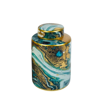 20cm Blue White & Gold Abstract Ginger Jar