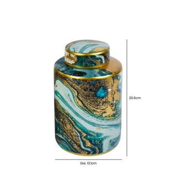 20cm Blue White & Gold Abstract Ginger Jar