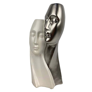 35cm Matte White & Silver Ceramic Couple Sculpture