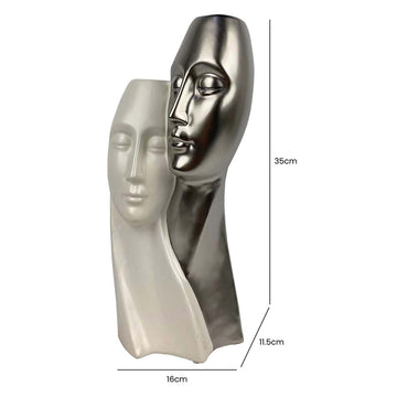 35cm Matte White & Silver Ceramic Couple Sculpture