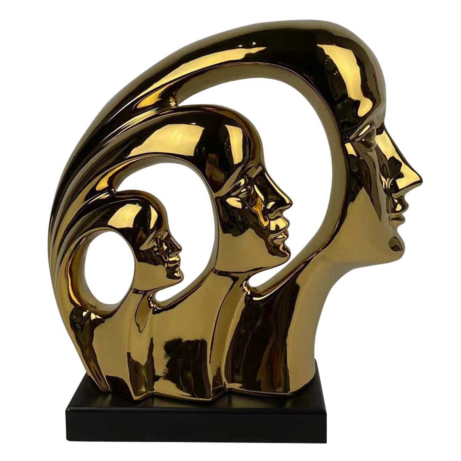 32cm Large Gold Ceramic 3 Faces Sculpture