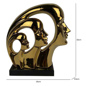 32cm Large Gold Ceramic 3 Faces Sculpture