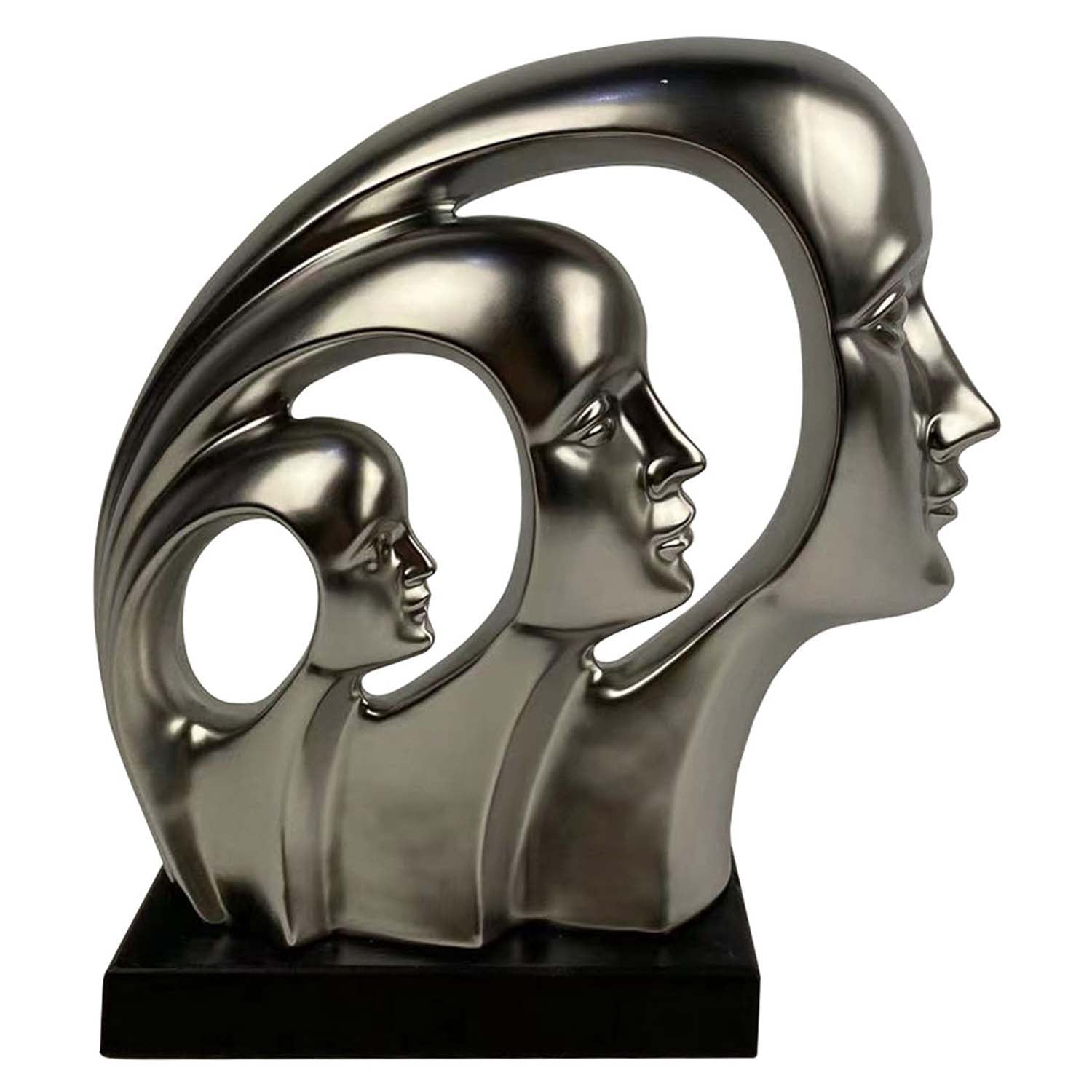 32cm Large Matte Silver Ceramic 3 Faces Sculpture