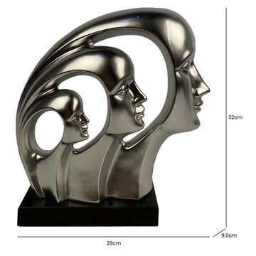 32cm Large Matte Silver Ceramic 3 Faces Sculpture