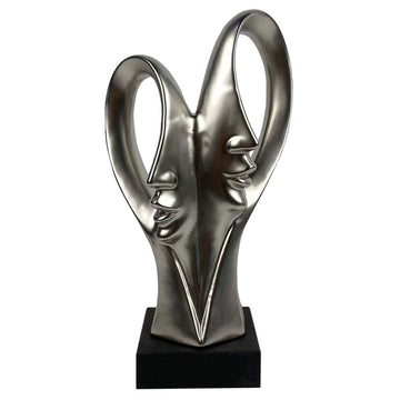 37.5cm Matte Silver Ceramic 2 Faces Sculpture