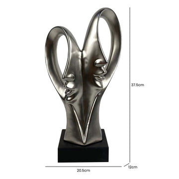 37.5cm Matte Silver Ceramic 2 Faces Sculpture