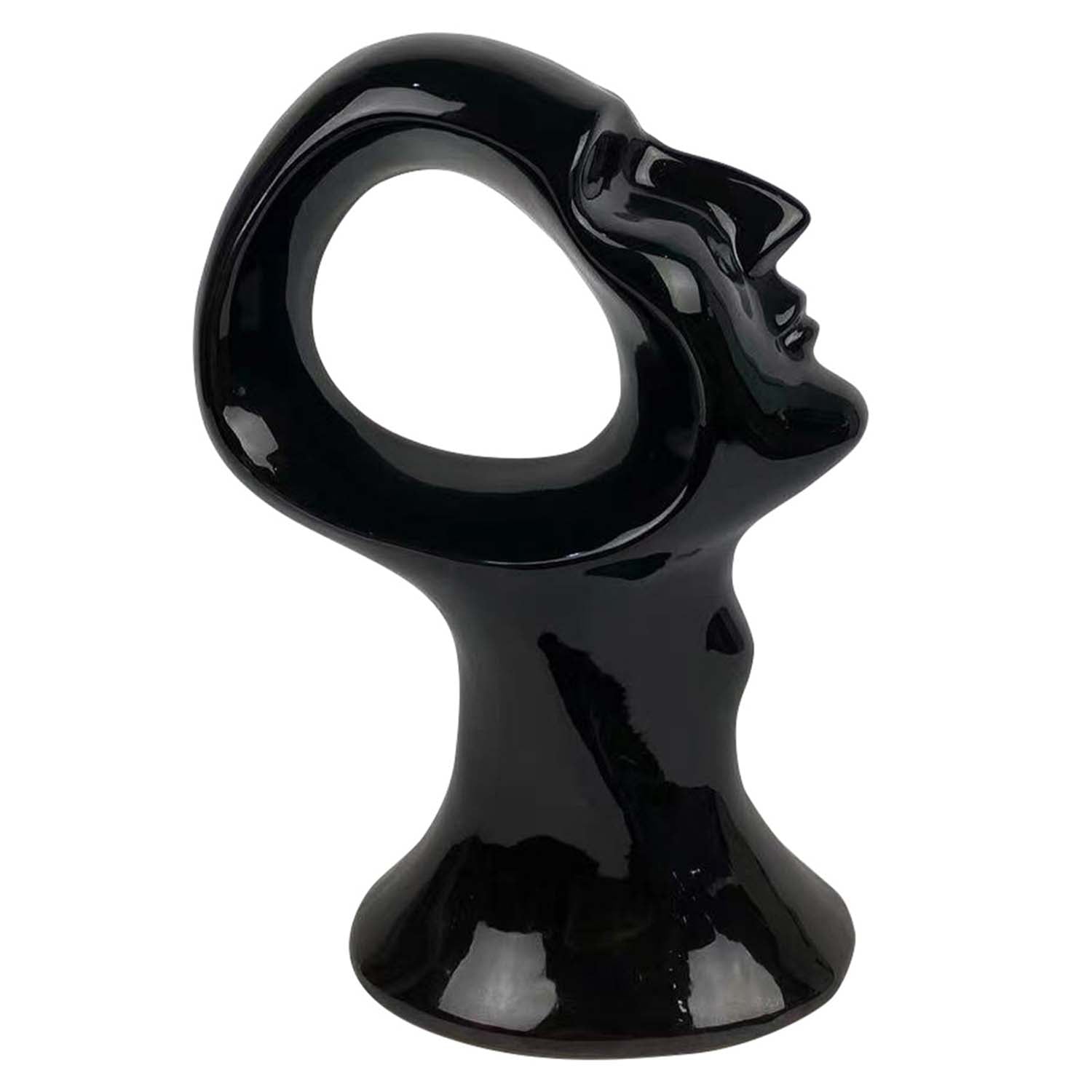 29cm Black Ceramic Hole Face Sculpture