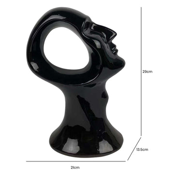 29cm Black Ceramic Hole Face Sculpture