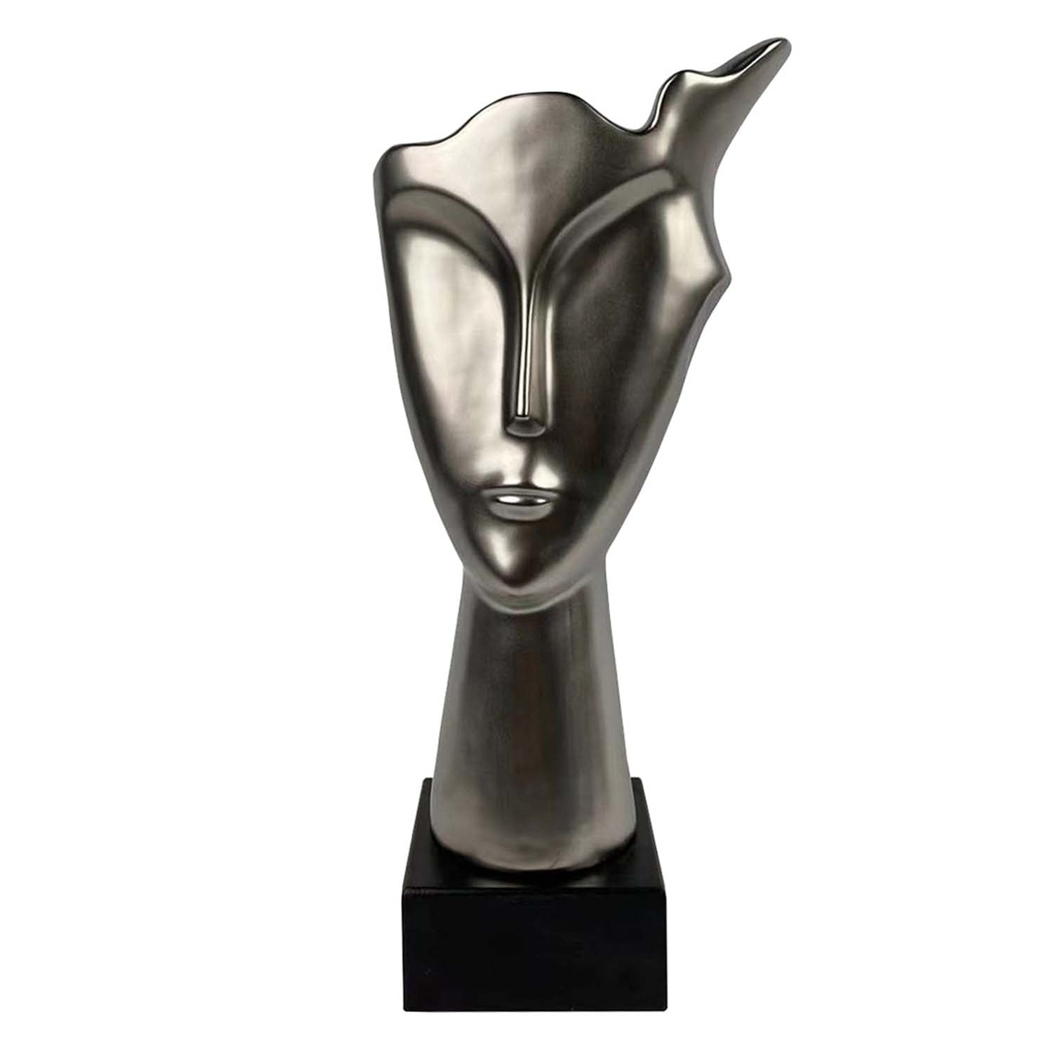 40.5cm Matte Silver Ceramic Face Sculpture