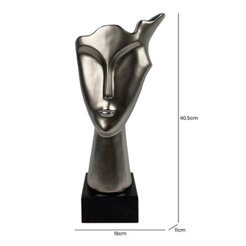 40.5cm Matte Silver Ceramic Face Sculpture