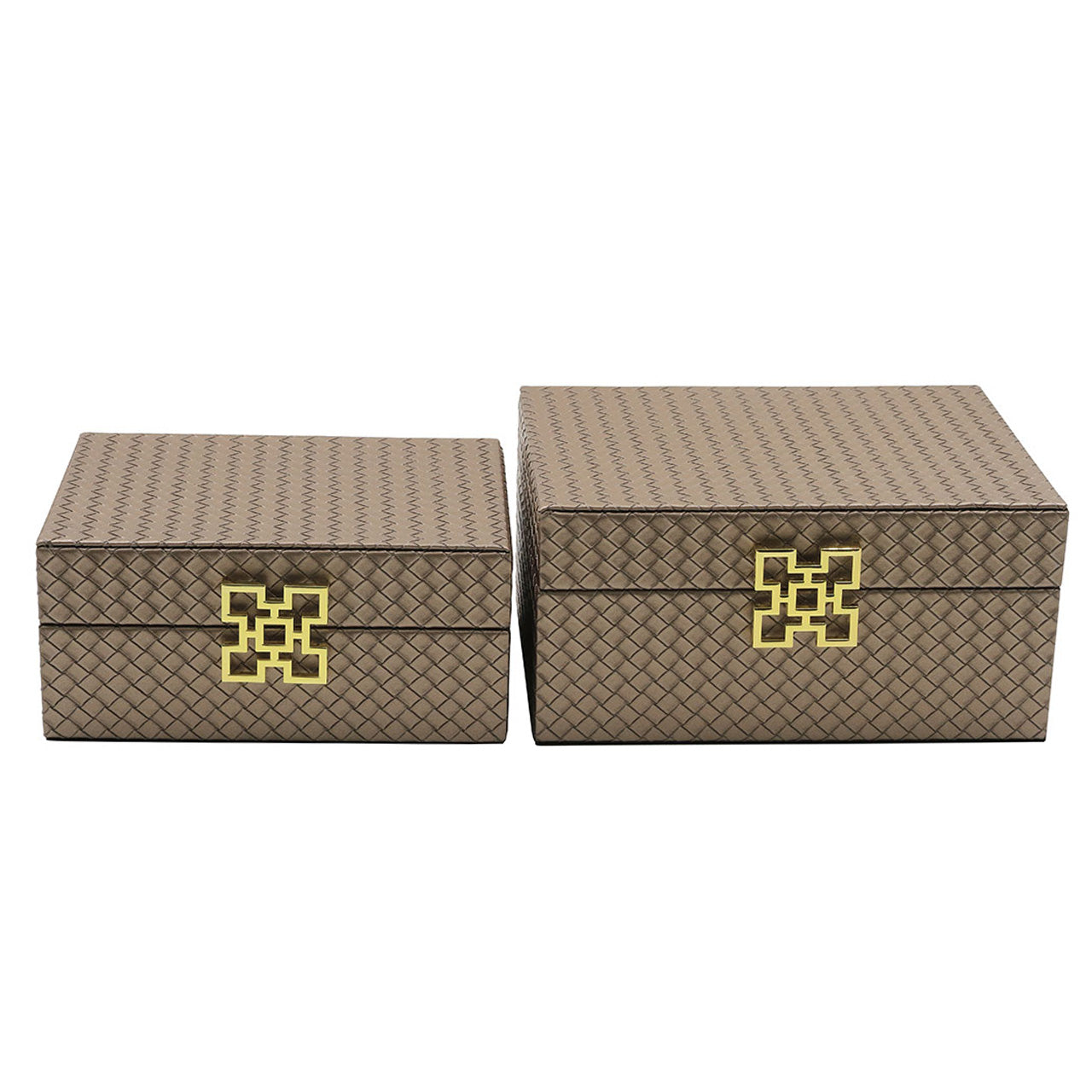 2PC Bronze Faux Leather Jewellery Boxes