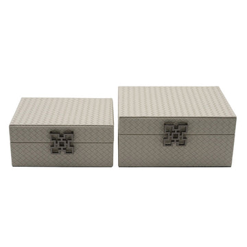 2PC Grey Faux Leather Jewellery Boxes