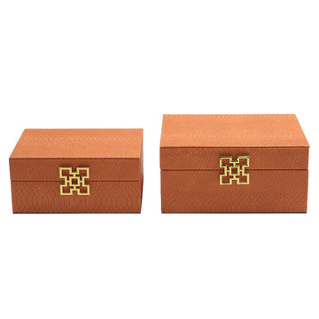 2PC Orange Faux Leather Jewellery Boxes