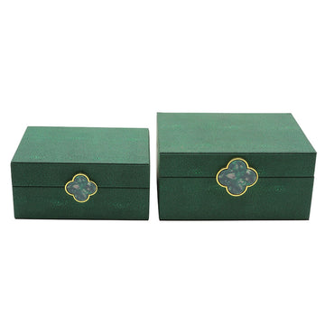 2PC Green Faux Leather Jewellery Boxes