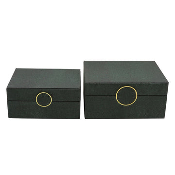 2PC Black & Green Faux Leather Jewellery Boxes