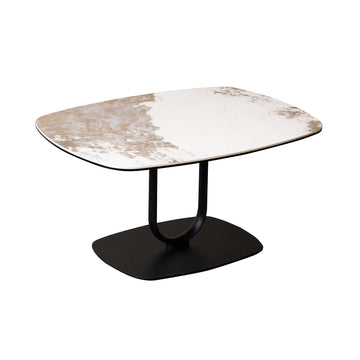 Ceramic Glass Marble Effect Black Metal Frame Coffee Table