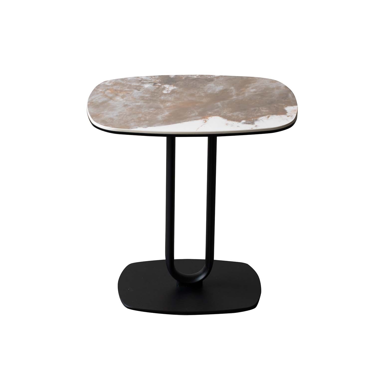 Ceramic Glass Marble Effect Top Black Metal Frame Side Table