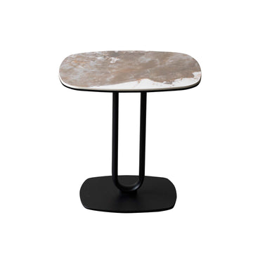 Ceramic Glass Marble Effect Top Black Metal Frame Side Table