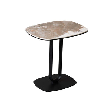 Ceramic Glass Marble Effect Top Black Metal Frame Side Table