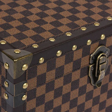 Small Brown Checkered Faux Leather Jewellery Box