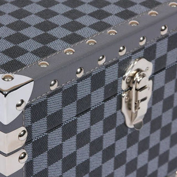 Small Navy Grey Checkered Faux Leather Jewellery Box