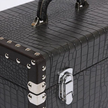 Large Matte Black Faux Leather Travel Vanity Case