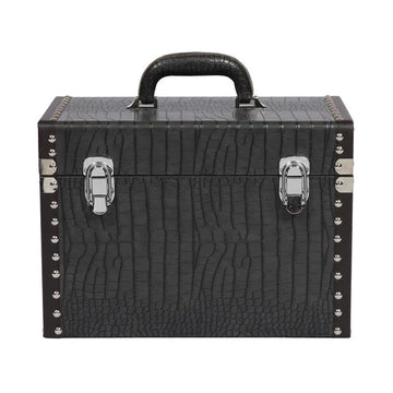 Large Matte Black Faux Leather Travel Vanity Case
