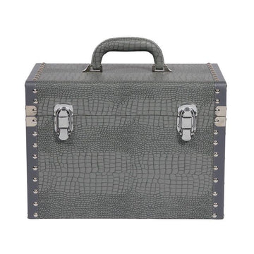 Large Faux Leather Silver Grey Travel Vanity Case