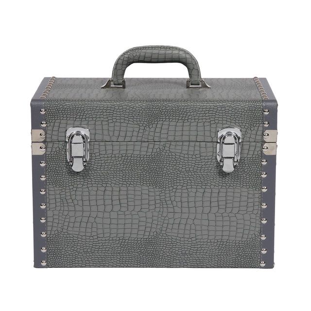 Large Faux Leather Silver Grey Travel Vanity Case