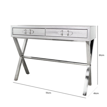 Silver Faux Snakeskin 2 Drawer Console Table