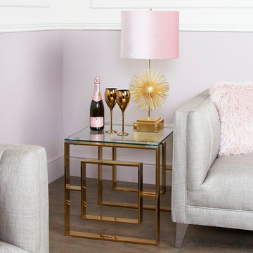 Gold Metal End Table with Glass Tabletop