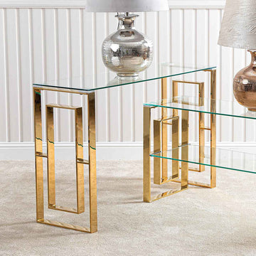 Gold Metal Console Table with Glass Tabletop