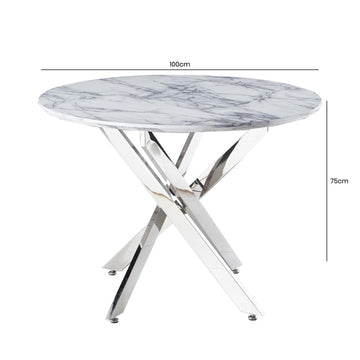100cm Medium Chrome and Marble Round Dining Table